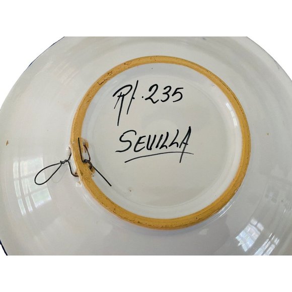 Blue White Yellow Shallow Bowl Plate 9 3/4 Inch L Marked Sevilla - Picture 6 of 6